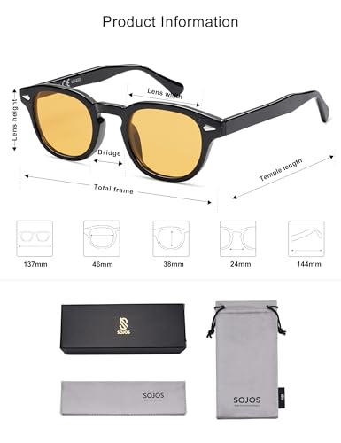 SOJOS Retro Small Round Sunglasses for Men Women Trendy Circle Style UV400 Lenses Unisex Sun Glasses SJ2251 - color: Black/Orange