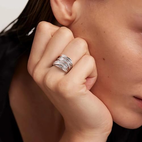 Mytys 2 Tone Intertwined Crossover Statement Ring Fashion Chunky Band Rings for Women Wide Index Finger Rings Costume Jewelry - color: Rose gold and silver