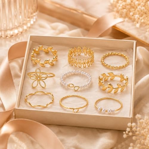 Gold Stackable Rings Set Moon Star Design Adjustable Rings for Everyday Wear Mid FingerPinky Ring Trendy Jewelry Gifts - color: A3