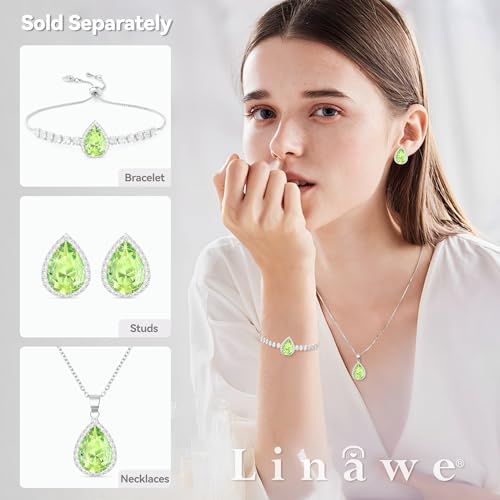 Linawe Crystal Imitation Diamond Rhinestone Charm Bracelets for Women, Gold/Silver/Rose Gold Adjustable Chain Bracelet, Teardrop Birthstone Cubic Zirconia Prom Costume Wedding Jewelry - color: Silver,August