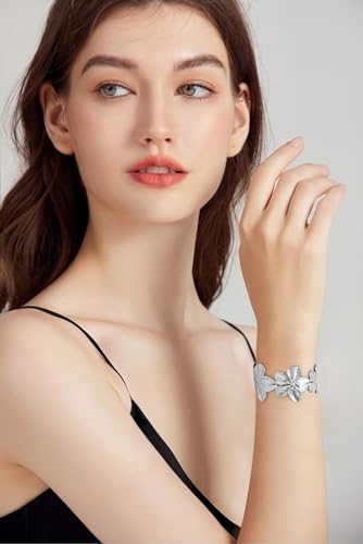 WOWORAMA Chunky Gold Cuff Bracelets for Women Vintage Gold Flower Butterfly Bracelet Trendy Boho Wide Open Cuff Bangles Matte Statement Bracelet - color: Silver Daisy Flower