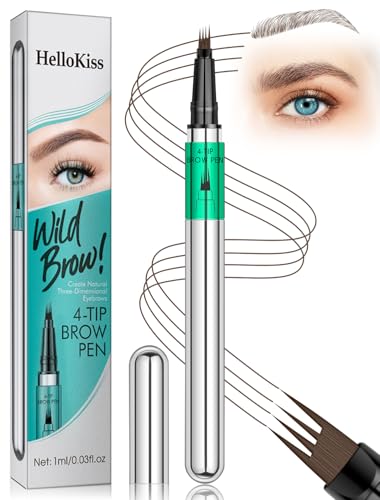 Microblading Eyebrow Pen, Waterproof Eyebrow Pencils for Women Brown Hair Like Natural Brow Contouring Pen, Precise Thin Four Forks Tip Liquid Pencil, Medium Brown
