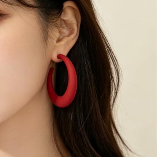 Chunky Gold Large Hoop Earrings for Women, Dainty 14K Gold Big Circle Round Statement Earrings Silver Trendy Thick Hoops Ear Jewelry for Anniversary - color: Red