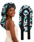 AWAYTR Long Satin Bonnet for Braids - Elastic Silk Hair Bonnets for Sleeping Night Cap Stretchy Tie Band for Women（Flower D） - color: Flower D