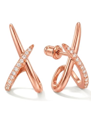 Gold Earrings for Women Trendy,14K Gold Stud Earrings Dainty Earrings Simple Minimalist Cubic Zirconia Diamond Gold Earrings Hypoallergenic Earring for Women Gifts - color: Sloane Pave & Rose Gold