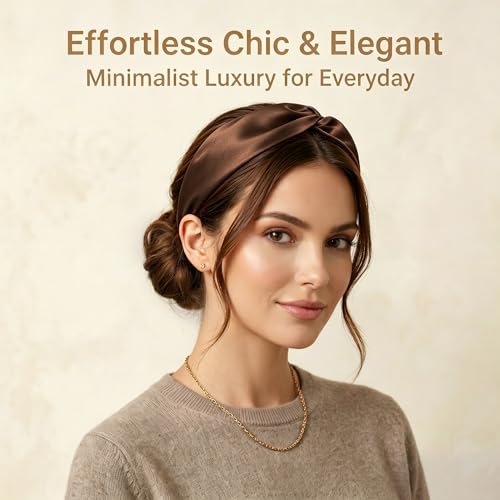 ZLYC Mulberry Silk Headband Elastic Twist Knotted Head Bands for Women's Hair, Solid Coffee - color: Solid Coffee