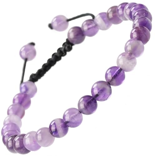 MASSIVE BEADS Natural Healing Power Gemstone Crystal Beads Unisex Adjustable Macrame Bracelets - color: Dream Amethyst, size: 6mm