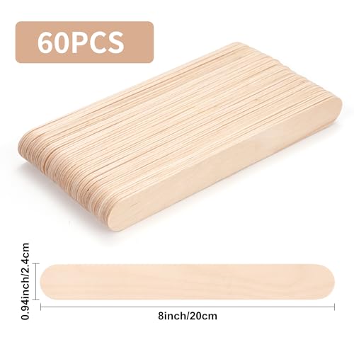 60 PCS Jumbo Popsicle Sticks,8 Inch Natural Wooden Craft Sticks | Large wooden sticks for craft models,plant labels,waxing use,mixing tasks and art supply organization - color: undyed