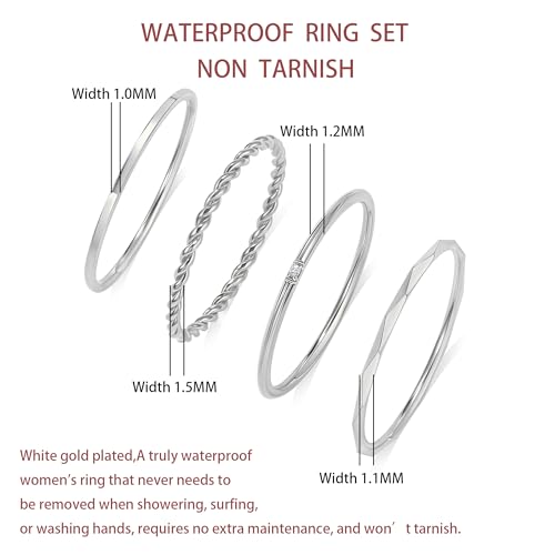 CONRAN KREMIX Waterproof Gold Stackable Rings for Women Non Tarnish,Dainty 14K Gold Plated Thin Thumb Ring Set Trendy Minimalist Rings for Women - color: Silver, size: 5