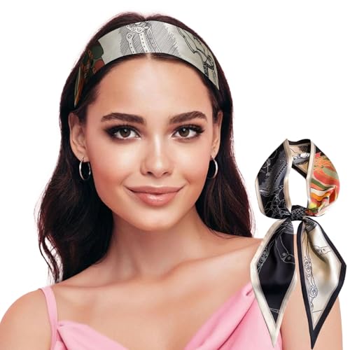 Sumolux Head Hair Scarf for Women Neck Purse Bag Handbags Scarf Like Silk - color: Black Khaki Chain