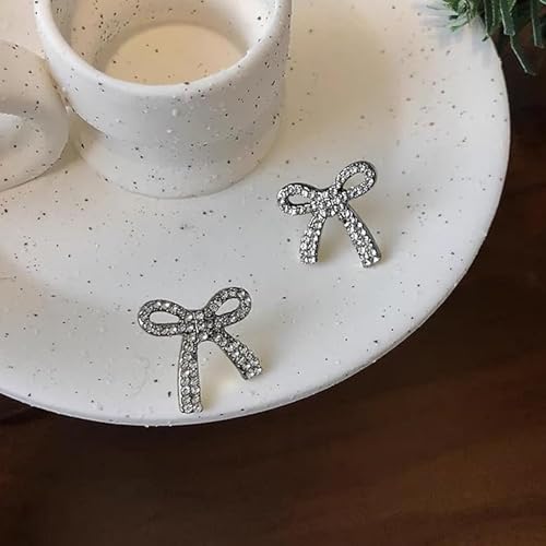 Rhinestone Bow Earrings for Women, Elegant Bridal Jewelry Statement Drop Dangle Earrings, Wedding Guest Dress Matching Accessories, Bridesmaid Gift, Sparkling Party Costume Outfit - color: A3:Black Bow Stud Earrings