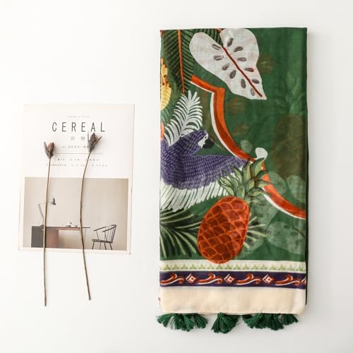 WaJuemy Travel Boho Scarf for Women Casual Lightweight Pashmina Scarves Fashion Multicolor Shawl Wraps with Fringed Beads - color: 62 Green Bird