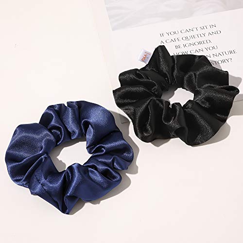Ivyu Scrunchies, 4 Pack Silk Scrunchy for Girls Women Cute Hairties Hair Accessories Soft Ropes Ponytail Holder, White, Black, Navy, Gray - color: White Black Navy Gray
