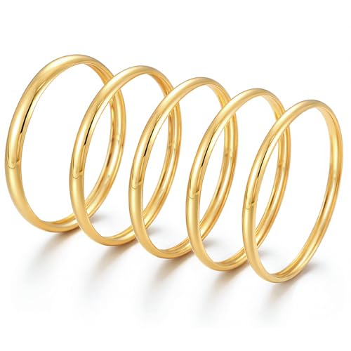 Chunky Gold Bangle Bracelets for Women, Dainty 14k Gold Plated Big Stackable Bangles Set, Trendy Cuff Bracelet Stack Fashion Jewelry Gifts - style: 5 Thin gold bangles
