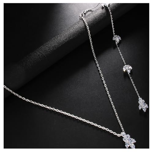 Simple Crystal Flower Back Chain Body Jewelry for Women Sexy Rhinestone Body Chain Necklace Bridal Wedding Backdrop Jewelry for Backless Dress - color: Silver