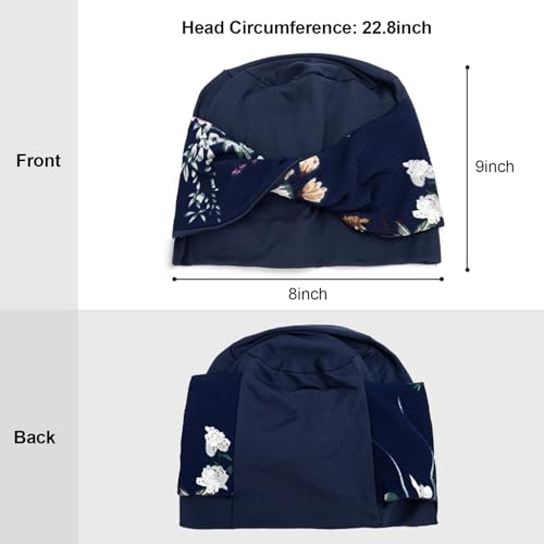 Women Knot Slouchy Beanie Chemo Hat Twist Stretch Cancer Head Wraps Sleep Head Scarf - color: Navy Blue Flowers