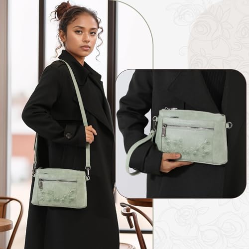 MEITRUE Wristlet Wallet Small Crossbody Bags for Women Clutch Purse Leather Phone Purse with Adjustable & Detachable Strap - color: A5-green-179