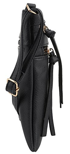 DELUXITY Crossbody Purse Bag Shoulder Bag Multi Pocket Zipper Purse - color: Black