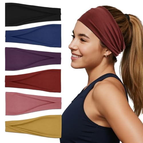 Sefiinh Headbands For Women Headband Elastic Soft Head Bands For Women's Hair Accessories Womens Fashion Yoga Fabric Hair Band 6 Pcs - color: Solid Color