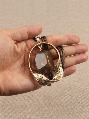 GelConnie Leather Necklaces Turquoise Long Boho Necklaces for Women Brown Chunky Circle Pendant Chocker Necklace Gold Sweater Necklace - style: Brown Leather Boho Necklace
