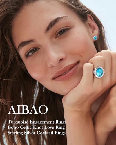 AIBAO 4-12 Ct Large Oval Engagement Rings for Women Natural Turquoise/Lapis Lazuli/Malachite Celtic/Infinity/Love Knot Halo Ring Size 6 to 10 Anniversary Christmas Valentines Gift - style: 7.6 Ct Blue Turquoise & Created White Sapphire