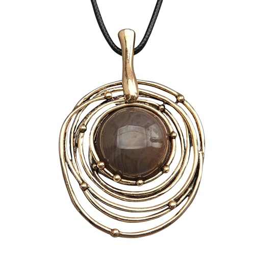 Bohemian Women's Leather Long Pendant Necklace Sweater necklace Adjustable Retro Woven Handmade Jewelry - color: Brown stone