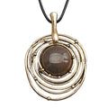 Bohemian Women's Leather Long Pendant Necklace Sweater necklace Adjustable Retro Woven Handmade Jewelry - color: Brown stone