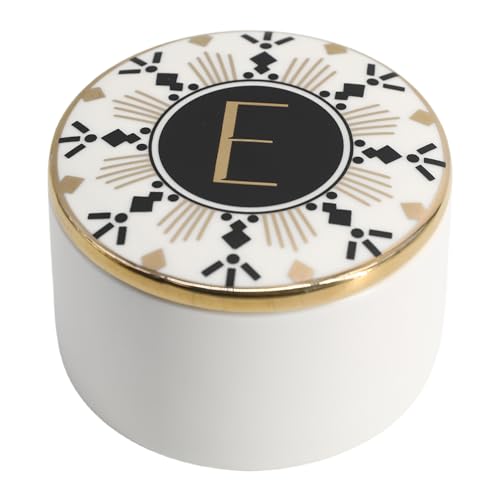 COLLECTIVE HOME - Monogram Jewelry Box, Bohemian Ceramic Trinket Box, Storage for Necklace Ring Bracelet Keys, Birthday Mother's Day Christmas Gift for Women, 3.25" x 2.5" (E) - color: E