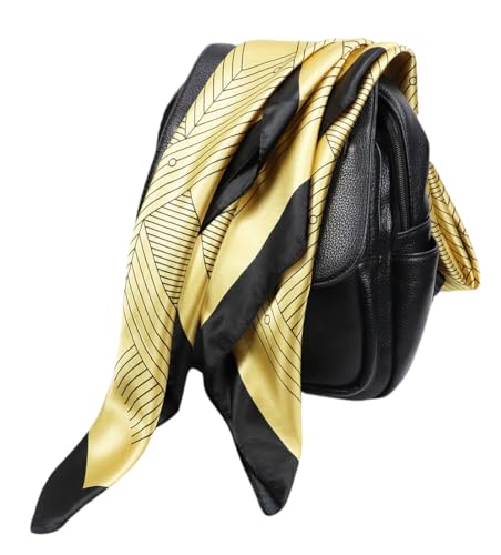vabovin Satin Head Scarf for Women Silk Like Hair Scarf, 35 x 35 in | Silk Feel Fabric, Hair Wrap for Sleeping, Headscarf and Neck Scarf, Square Bandana Style, Fashion Accessory - color: 118 Yellow Line Pattern