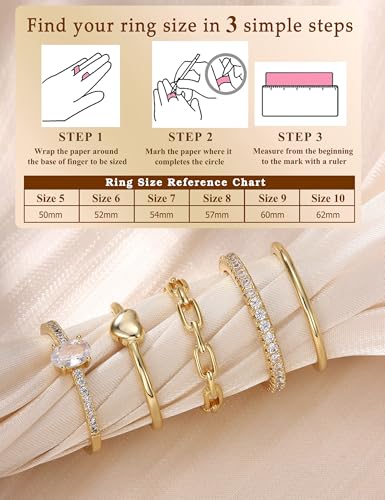 FIASASO Gold Rings for Women Non Tarnish - 5Pcs Dainty Stackable Rings 14K Gold Plated Cubic Zirconia Stacking Rings Non Tarnish Waterproof Minimalist Thin Stack Ring Size 5 6 7 8 9 10 - color: 14K Gold Plated