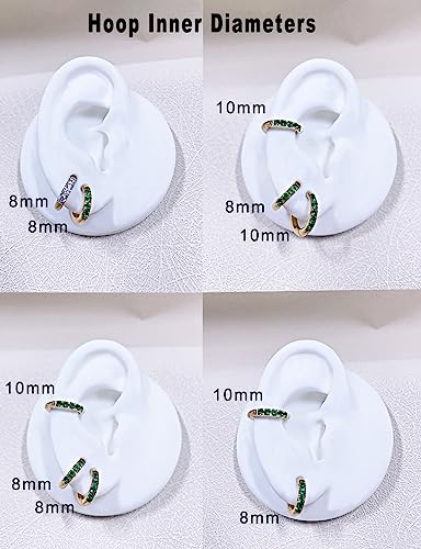 316L Surgical Stainless Steel Huggie Hoop Earrings with Cubic Zirconia, 10G 12G 14G 8-20mm Cartilage Lobe Earrings, 14G Piercing Jewelry - style: 10G 8mm Gold with Green CZ