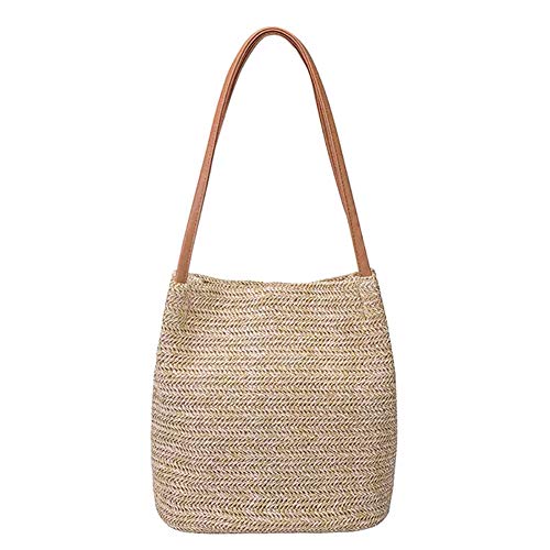 Aphoraeny Straw Beach Bag Buckets Totes Handbag Shoulder Tote Bag Straw Purse Summer Purse Women Summer Handbag - color: A-dark Beige