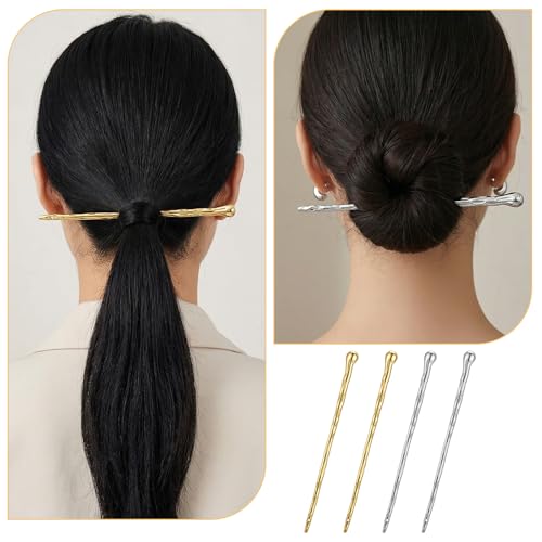 4 Pcs Metal Hair Sticks For Women Buns And Updos - Metal Hair Pins Hold For Fine & Thick Hairs - Hairschopsticks French Pins