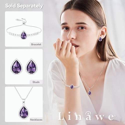 Linawe Crystal Imitation Diamond Rhinestone Charm Bracelets for Women, Gold/Silver/Rose Gold Adjustable Chain Bracelet, Teardrop Birthstone Cubic Zirconia Prom Costume Wedding Jewelry - color: Silver,Feb