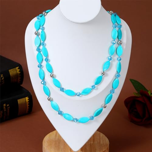Long 48" Beaded Necklace for Women Boho Knot Strand Chunky Shell Crystal Beads Fashion Costume Jewelry for Gifts - color: Turquoise