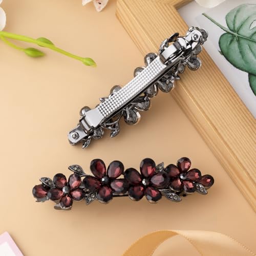 Joez Wonderful Rhinestone Hair Clips, Bridal Hair Accessories for Women, Sparkly Crystal Hair Pins, Fancy Hair Barrettes for Wedding, Bride, Long Hair (Red Flower, 1 Pcs) - color: Flower Red