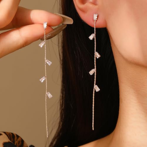 Temperament Long Zircon Tassel Earrings for Women Charm Jewelry Sparkling Crystal Leaves Twist Dangle Earrings for Friends - color: Gold-A