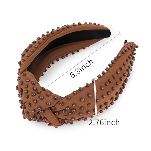 YISSION Brown Knotted Headband for Women - Wide Beaded Hair Hoop, Stylish Hair Accessory for Daily Wear, Parties, Dating & Casual Outfits - color: Brown
