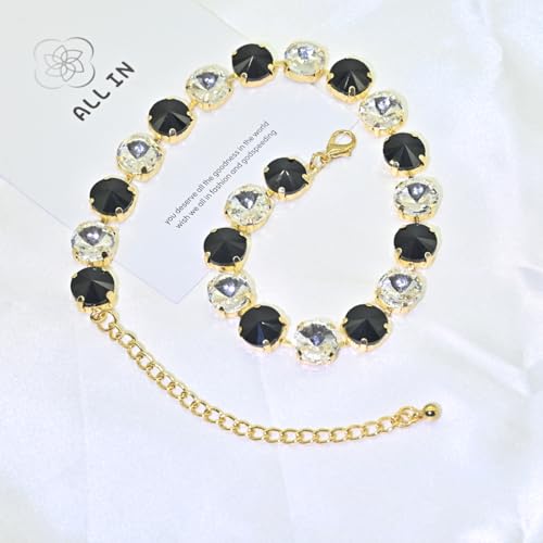 Fashionable Chunky Plated Tennis Rhinestone Statement Necklace Jewelry Set for Women Multicolor gem necklace with Great Sparkle and Shine Design for Women to Easy Match - color: black/white round rhinestone