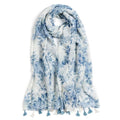 QIUTIMIY Scarf for Women Lightweight Soft Floral Leopard Printed Scarves Fall Winter Fashion Shawl Wrap with Fringe - color: Flower-sblue White