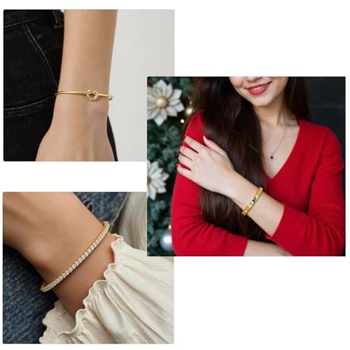 18 K Gold Plated Love Bangle Bracelet Stack Cuff Jewelry for Women Jewelry Set for Women Gift with Box - style: style9