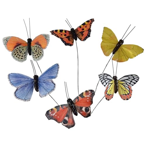 Berfutall-Artificial Feather 3D Butterfly Party Decorations Set of 12 with Wire 12 Color Ornaments for Christmas Tree(B)… - color: A Wire