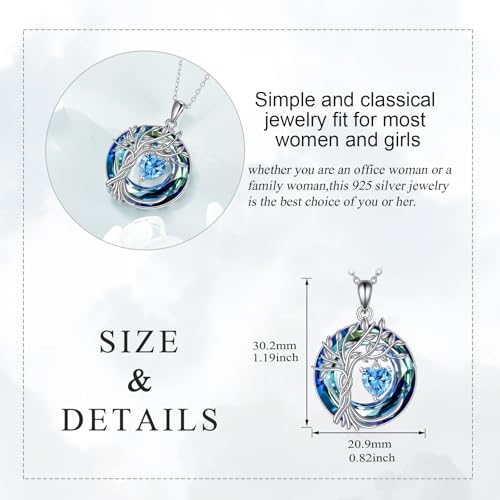 POPLYKE Mothers Day Gifts for Mom Her Wife Tree of Life Necklace 925 Sterling Silver Birthstone Pendant with Crystal Anniversary Birthday Wedding Jewelry for Women - color: 12-Dec-Blue Topaz, style: White Gold Plated-Blue Crystal