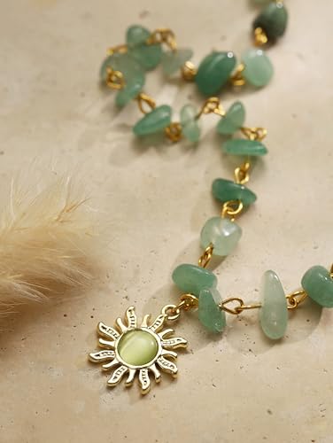 Sacina Boho Hippie Sun Necklace, Crystal Choker Necklace, Boho Necklace, Hippie Necklaces, Christmas Jewelry Gift For Women - color: green