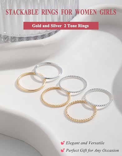 Gold Silver Rings for Women Non Tarnish Stackable 1.3mm Thin Gold Ring 14K Gold Plated Dainty Ring Set Trendy Thumb Pinky Ring Wedding Bands Promise Engagement Gold Jewelry Gifts Size 6-11 - color: gold rings