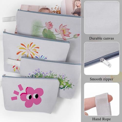 10 Pieces Cotton Canvas Makeup Bag with Bottom and Strap, Multi-Purpose Cosmetic Bag with Zipper Travel Toiletry Pouch, Blank DIY Craft Bag (Grey, L) - color: Grey, size: L
