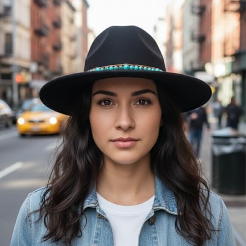 Hat Band for Cowboy Cowgirl, Turquoise Hand Made Replaceable Beaded Belt for Panama Fedora - color: Little turquoise