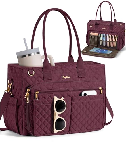 Bagstellar Teacher Bags for Women, 15.6 inch Laptop Work Tote Bag Quilted Nurse Bible Computer Shoulder Bag for School Travel | Dream Tote Work Bag - color: Burgundy