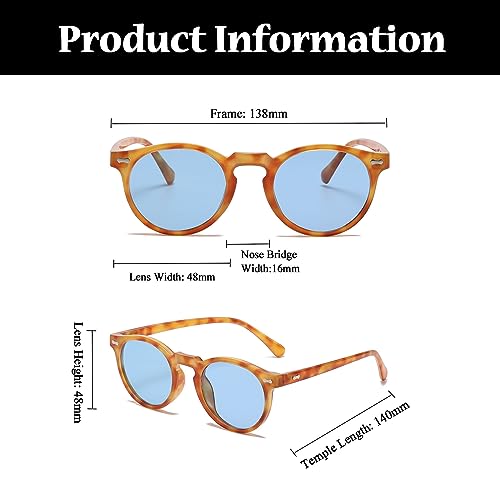 LJCZKA Round Polarized Sunglasses for Men Women Retro Small Face Sunglasses Polarized Vintage Sun Glasses UV400 Protection - color: Leopard Blue