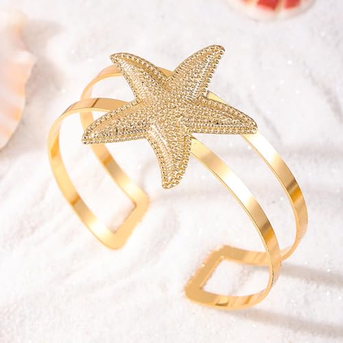 Frodete Arm Cuff Bracelet for Women Gold Upper Arm Jewelry Bangle Cuff Bracelets Starfish Shell Beach Jewelry Trendy Stuff Gifts - color: A2:arm cuff